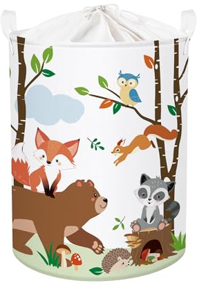 HUUMONSS Grande Cesta Porta Biancheria Bambini Animali Bosco Pieghevole Cestini Portaoggetti Giocattoli Vestiti per Bagno Cameretta, Orso, 63L