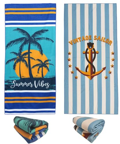 stampringt Super Large Mignon Bleu rayé Serviette de Plage Adulte 2 pièces Ensemble, Grand Super Grand Tissu de Serviette en Microfibre épais Double 75 * 150cm