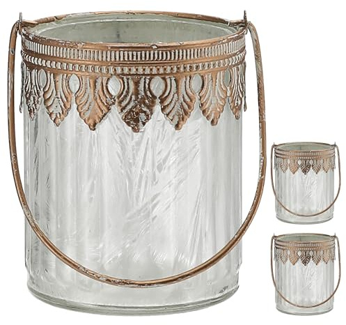Vindljus, uppsättning av 3 raka | orientaliska ornament, frostade | glas järn Ø 9 x H 11 cm | kärl med handtag för värmeljus eller ljus (1 x set om 3 rak)