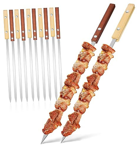 Toyvian 12piezas Brochetas Para Barbacoa De Madera Con Mango De Acero Inoxidable Brochetas Largas Para Barbacoa De Para Planas Para Exteriores