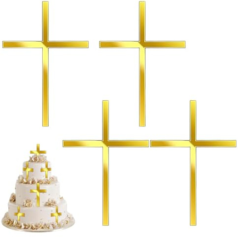 4 Stück Kreuz Tortendeko Taufe, Firmung Deko Taufe Kuchen Deko Tortendeko Firmung Kuchen Tortenaufleger Goldene Kreuze Dekoration Kommunion Kreuz Gold Für Kommunion Geburtstag Babyparty Hochzeit