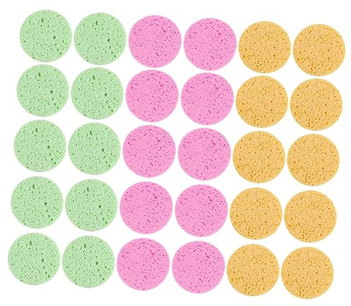 Gatuida 30 Stück Runde Zellulose Gesichtsreinigungspads Sanfter Peeling und Make Up Entferner Hautverträgliche Waschschwämme für Tägliche Gesichtsreinigung und Reisen 3 Farben