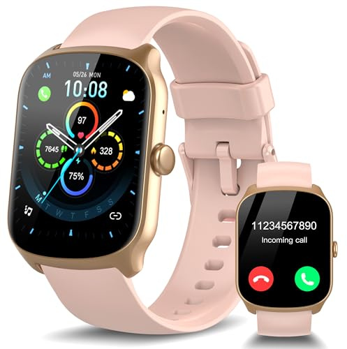 STECEi Montre Connectée Femme Homme avec Appel Bluetooth, 1.95 HD Ecran Incurvé Smartwatch Podometre/Sommeil/Cardiofrequencemetr, Rose‌