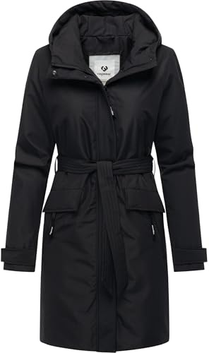 Ragwear Damen wasserdichter leichter Wintermantel warmer Parka mit Bindegürtel und Kapuze Horatia Warm YOUMODO XS-3XL