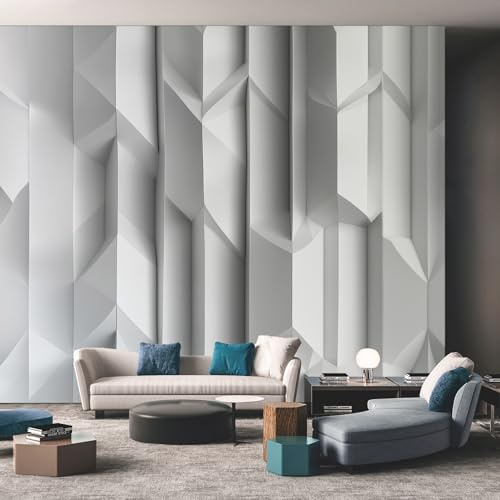 Geometry Photo Wallpaper for Bedroom, 3D Geometic Wall Mural for Living Room, Gray Wallpaper 250x175 Nonwoven Wall Paper Home Decor W&11