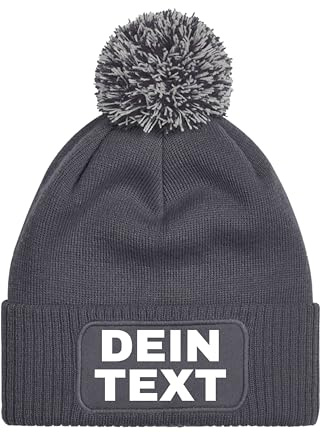 NIMAMA Personalisierte Mütze Beanie mit eigenem Text Bedrucken Lassen - Herren & Damen Strickmütze Wintermütze mit Bommel als Geschenk - Statement Lustiger Spruch Fun Mütze für Männer & Frauen