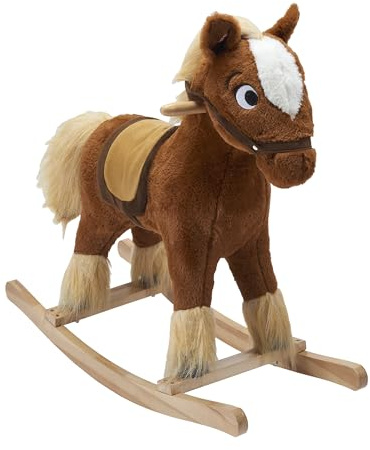 Rocking Horse & Animal Toy with Sound – Unicorn, Elephant, Donkey & Horse Designs – Soft Plush Rocker for Babies 9 Months+ | Develops Motor Skills & Sensory Play – Safe Wooden Base (Maple Horse)