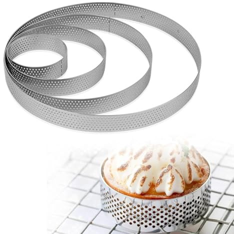 Lot de 4 Cercle Rond perforé Acier Inoxydable, Trous Cercle à Pâtisserie Cercle à Tarte Perforé, Cercle Perforé Patisserie, Résistants à la Chaleur pour QuichesGâteauxMousse