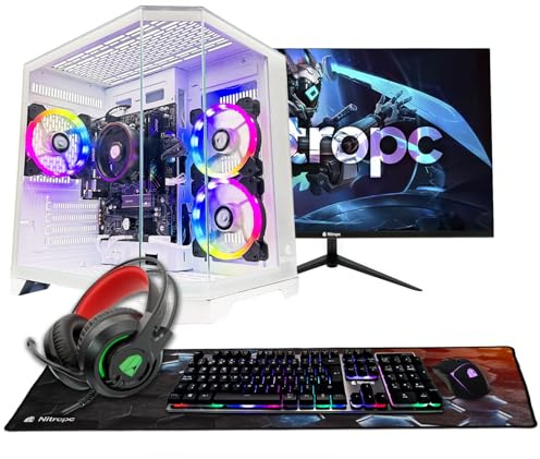 NitroPC PC Gaming Completo Start Esports Core Pack FHD120-24 · 90–110 FPS · 1080p · Ryzen 5 5655G (APU) RAM 16GB, M.2 1TB, Windows 11 Pro, WiFi, Blanco - Monitor 24 FullHD + Accesorios
