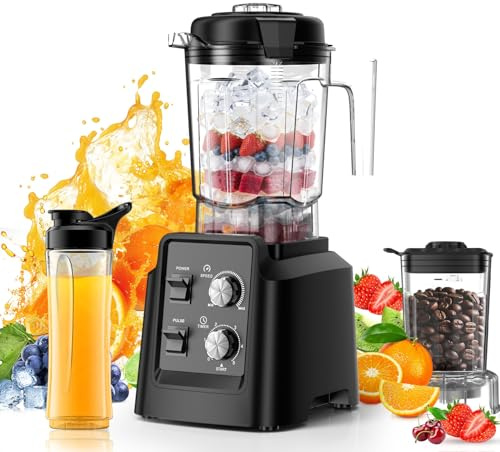 Blender, Blender for Smoothies with 68Oz. Pitcher, 27Oz. Grinder and 20Oz. To-go Cup, 28000 RPM Countertop Blenders for Kitchen, Ice Crushing, Frozen Fruits - Timing Setting, Speed Adjustable
