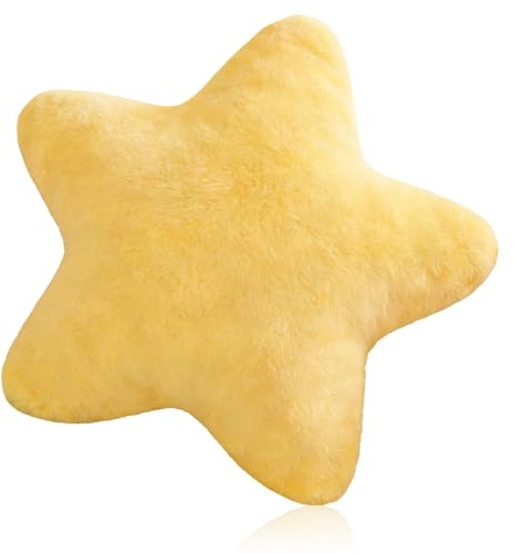 Sayudar Kissen Stern Plüschkissen - Kuschelkissen Kinder Sternkissen Weiche Flauschige Sternenkissen Kissen Zierkissen Sternform Dekokissen Sofakissen Kinderzimmer für Mädchen & Jungen Gelb, 30x30cm