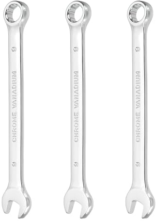 QUARKZMAN 3 Piezas Llave Combinada 9mm Métrica De 12 Puntos Y Extremo Abierto Herramienta De Doble Extremo Para Automóvil Tubería Muebles Maquinaria Reparación DIY Color Plata Blanco