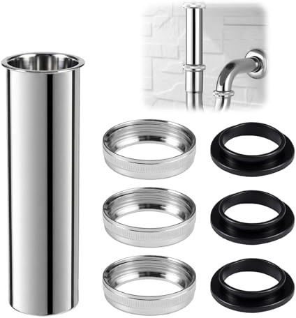 Tubo di Prolunga per Scarico Lungo da 120 mm, G1-1/4 Tubo di Immersione | Sifone in Acciaio Inox Include 2 Guarnizioni di Tenuta, Prolunga per Sifone Adatto per Lavatrice, Scarico Lavastoviglie