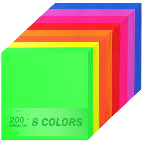 Leuchtendes Origami-Papier 200 Blatt 8 Farben 15×15cm/6 Zoll 80g/m²