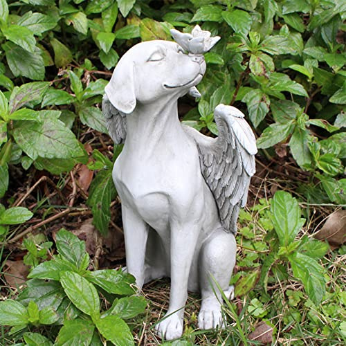 Rengue Estatua Conmemorativa de Perro ángel, Piedra Conmemorativa de Mascota de Resina Sintética Tallada a Mano con Expresión Vívida, para Decoración de Jardín Al Aire Libre