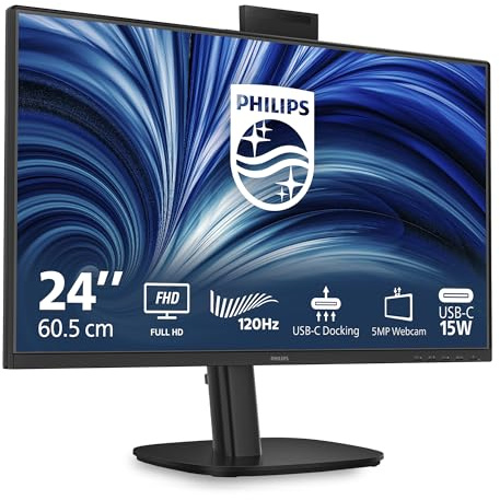 Philips 24B2U3301H Monitor 24 Pulgadas 120Hz Panel IPS, 4ms GtG, Altavoces, Webcam, Altura Ajustable, (1920x1080 HDMI 1x 1.4 DP 1x 1.4 USB Hub) Negro