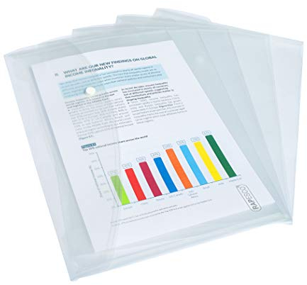 Rapesco 0695 ECO Recycelte Dokumentenmappe mit Druckknopf, A4+, Klar Transparent, 5 Stück