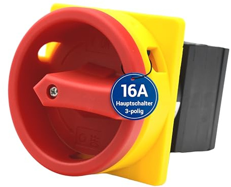 Intratec Hauptschalter 16A, 3-polig – IP65 Lasttrennschalter für Fronteinbau – Notausschalter ideal für Industrie – Drehschalter für sichere Abschaltung – Robuster Maschinenschalter 230V 400V