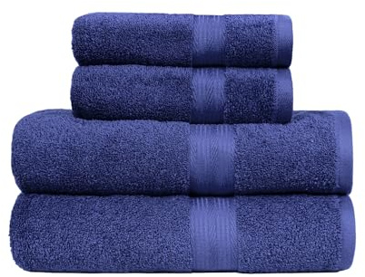 Amazon Basics Set de Bain 4 Pièces - 100% Coton Anti-décoloration - 2 Draps de Bain + 2 Serviettes de Toilette, Bleu Royal