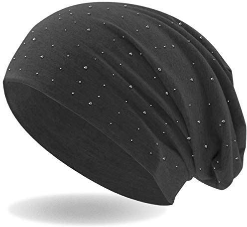 Hatstar Damen Beanie Mütze | mit edler Nieten Applikation | Mädchen Mütze | elastisches Slouch Long Beanie | leicht und weich