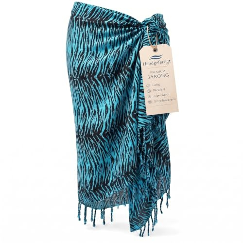 Wogeka Sarong – Blickdichtes luftiges Strandtuch in Blau für Damen & Herren als Pareo Wickelrock Cover Up Strandkleid Wrap für den Strand 64