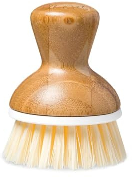 Full Circle Bubble Up Brosse à Vaisselle en Bois de Bambou - Brosse à Vaisselle Ergonomique à Manche Rond pour Laver la Vaisselle à la Main, Blanc, Lot de 1