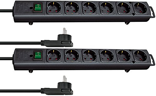2-Fach Sparset - Brennenstuhl Comfort-Line Plus, Steckdosenleiste 6-Fach (mit Flachstecker, Schalter, 2m Kabel und extra breite Abstände der Steckdosen) Farbe: schwarz