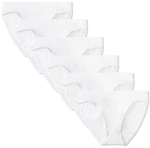 Amazon Essentials Women's Bikinitrosor underkläder i bomull (finns i plusstorlek), Pack of 6, Vit, S