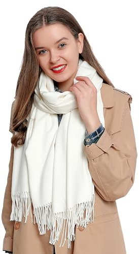 DonDon Schal Damen Winter Wollschal Winterschal warm weich 185 x 65 cm creme-weiß