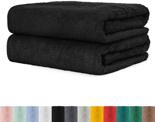 BaSaTex - 2er Set XXL Saunatuch Baumwolle in 80x200 cm - Saunahandtuch Badetuch aus hochwertigem Frottee mit Aufhängeschlaufe - Großes Strandtuch Öko-Tex Made in Green Zertifiziert - Schwarz