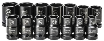 SATA ST34397T Juego de Llaves de Vaso de Impacto de Pared Delgada, Poco Profundas, de 1/2 Pulgada, Medidas Métricas, Hechas de Cromo Molibdeno, 14 Piezas