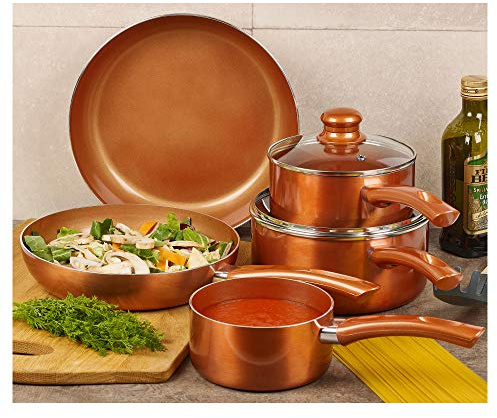 Large 6 Piece Saucepan and Frying Pan Cookware Set with Ceramic Non-Stick Coating in Pressed Aluminium, Suitable for All Hobs incl. Induction (5 Piece Saucepan and Frying Pan Set)