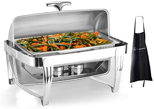 Deluxe High End Stainless Steel Chafer with Roll Top, 8 Quart Chafing Dish Set With Apron
