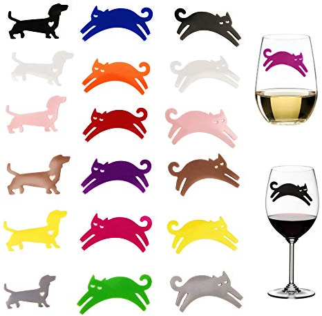 YAVO-EU 18 Silicone marcatori cani e gatti, pennarelli per bicchieri da vino facili da strappare, mini pennarelli per bicchieri da vino