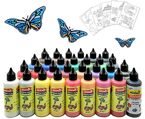 malmit Window Color XXL-Set / 30 Farben Fenstermalfarbe Fensterbild Malfarbe Glasfarbe