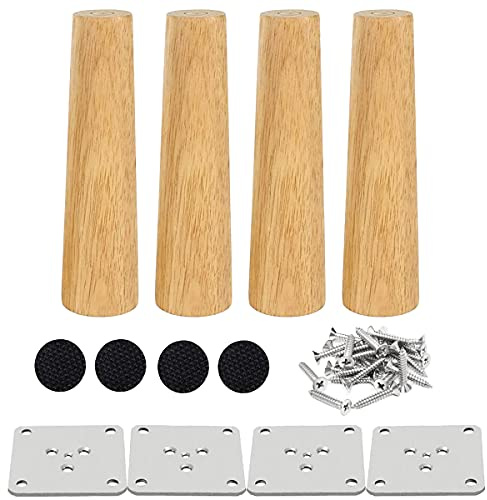 Drenky 4 Stück Möbelfüße Holz Rund Tischbeine, Bettfüße 15 cm, Schreibtischfuß Walnuss-Finish mit Befestigungsbeschlägen für Sessel, Nachttische, Schränke, Kommoden