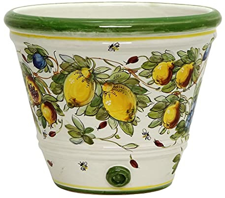 MAJOLICA LIMONI MONTELUPO: Round Large Tuscan Cachepot [4362-FFM] - Authentic hand painted in Italy. Original design. Shipped from the USA with Certificate of Authenticity.