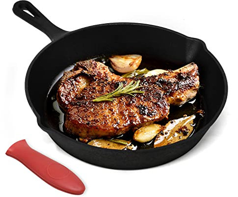 Joejis Gusseisenpfanne Eisenpfanne Bratpfanne aus Gusseisen - 25cm Gusspfanne Rund - Gusseiserne Pfanne Grillpfanne für Herd Backofen Grill