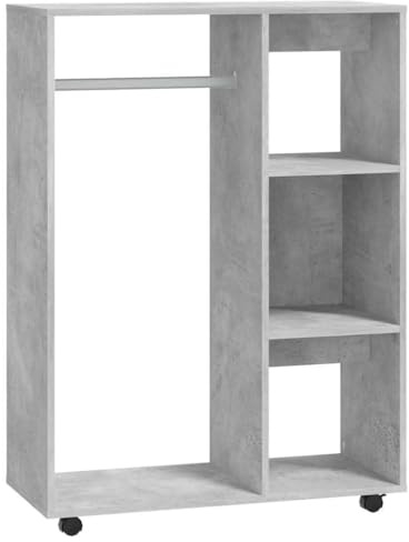 vidaXL Kleiderschrank mit offenem Fach 3 seitlichen Ablagen Rollen Garderobenschrank Garderobe Schlafzimmer Schrank Betongrau 80x40x110cm Holzwerkstoff