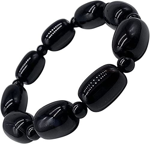 Dam-agat stretch andligt armband – naturstensmycken för damer – pärlstav kristall boho-stil handgjort armband – med presentask (svart agat)