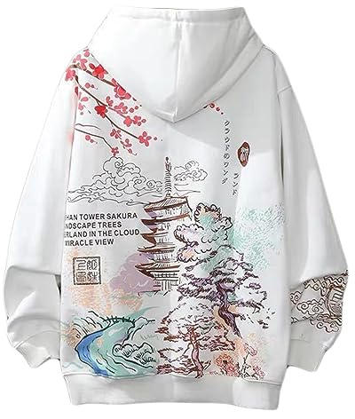 Osheoiso Harajuku Style Femme Capuche Casual Sweat à Capuche Sweat Shirt Imprimé Hoodie à Manches Longues Femme Sweater Oversized Blanc M