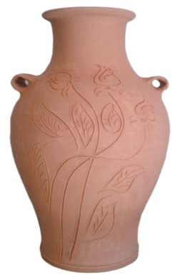 Generico Giara Anfora in Terracotta Fatta a Mano con Intarsi Diversi Altezza 55 cm Diametro 32 cm Vaso Cachepot per Interno ed Esterno