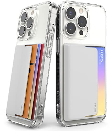 Ringke Side Slot Card Holder Compatible with iPhone Galaxy Smartphones, Adhesive Stick On Wallet Slim Hard Premium Card ID Sleeve - Light Gray