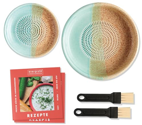 evergrate Geniales Duo: Tellerreibe + Dipschale Motiv Beach mit 2 Küchenpinsel und 2 Rezepthefte