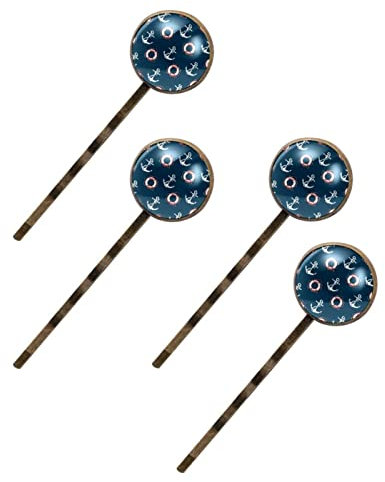 4Pcs Hair Accessories Barrettes Bobby Pins - White Ship Anchor Lifebuoy Navy Hairpin Side Clip Hair Clip for Women