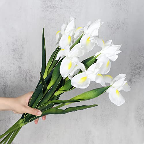 huaao 6PCS Fiori di Iris Artificiali Finti in Lattice, Steli Lunghi, Decorazione per Bouquet da Sposa Matrimoni Fai da Te, Composizioni Floreali Bouquet di Nozze Casa Feste Tavolo, Bianco
