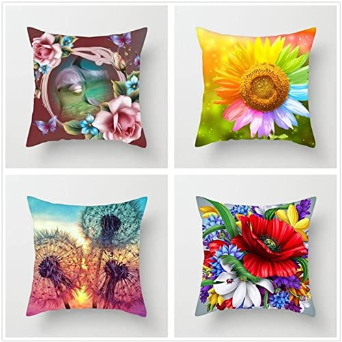 Tinnoon Kissenbezug 80x80cm 4er SetBoho Wohnzimmer Outdoor Deko, Schlafzimmer Zimmer Dekor Kissenhülle Kissenbezüge mit Verstecktem Reißverschluss, Couchkissen, Sofakissen Weinachten Blumen Blühen