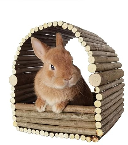 Flexibles Holzversteck Hasenhaus aus Holz Hängendes Meerschweinchenversteck Holzversteck Hütte für Kaninchen Chinchilla Meerschweinchen Tunnel Rampenbrücke