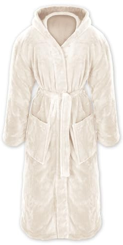 Gräfenstayn Accappatoio Uomo & Donna in Morbido Pile con Cappuccio dalla Taglia S alla XXXL in Diversi Colori con Certificazione Öko-Tex Standard 100 in Pile di Flanella (L, Crema)