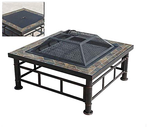 Feuerstellen im Freien, holzbefeuerte Feuerstelle, Tische für die Außenterrasse, quadratischer Mehrzweckkamin, Hinterhof, Terrasse, Garten, Holzofen, Grill mit Abdeckung, Grillen, Kochen für